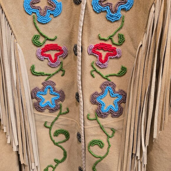 Amazing Floral Beaded Suede Leather Coat Dress by Diamond Leathers - Picture 4 of 12